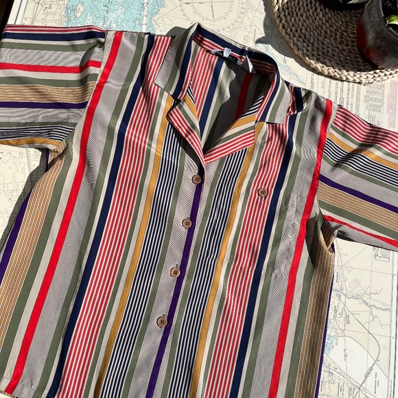 Vintage 90s Regina Porter Polyester Striped Top - Picture 1 of 6